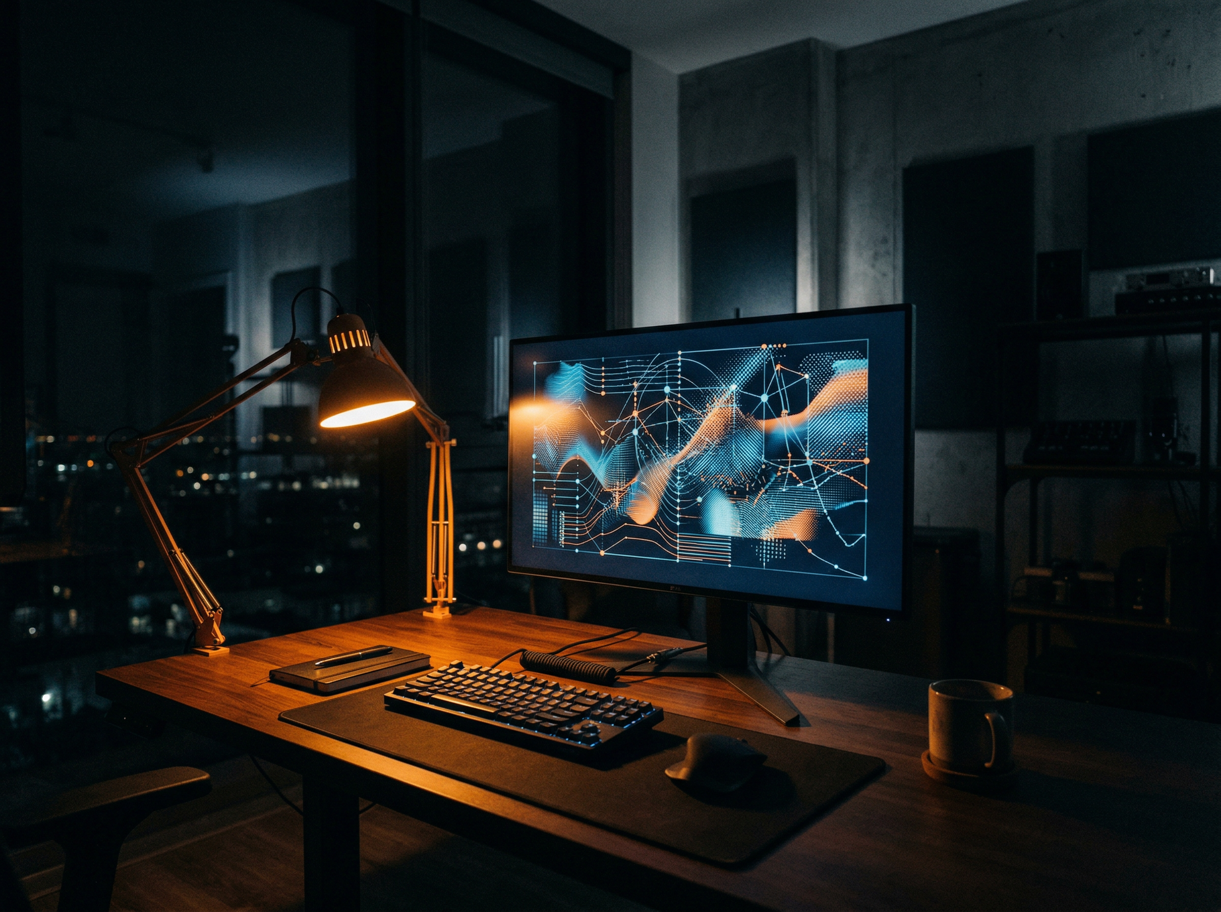 AOG workspace &mdash; monitor displaying data visualization in a dark, focused environment