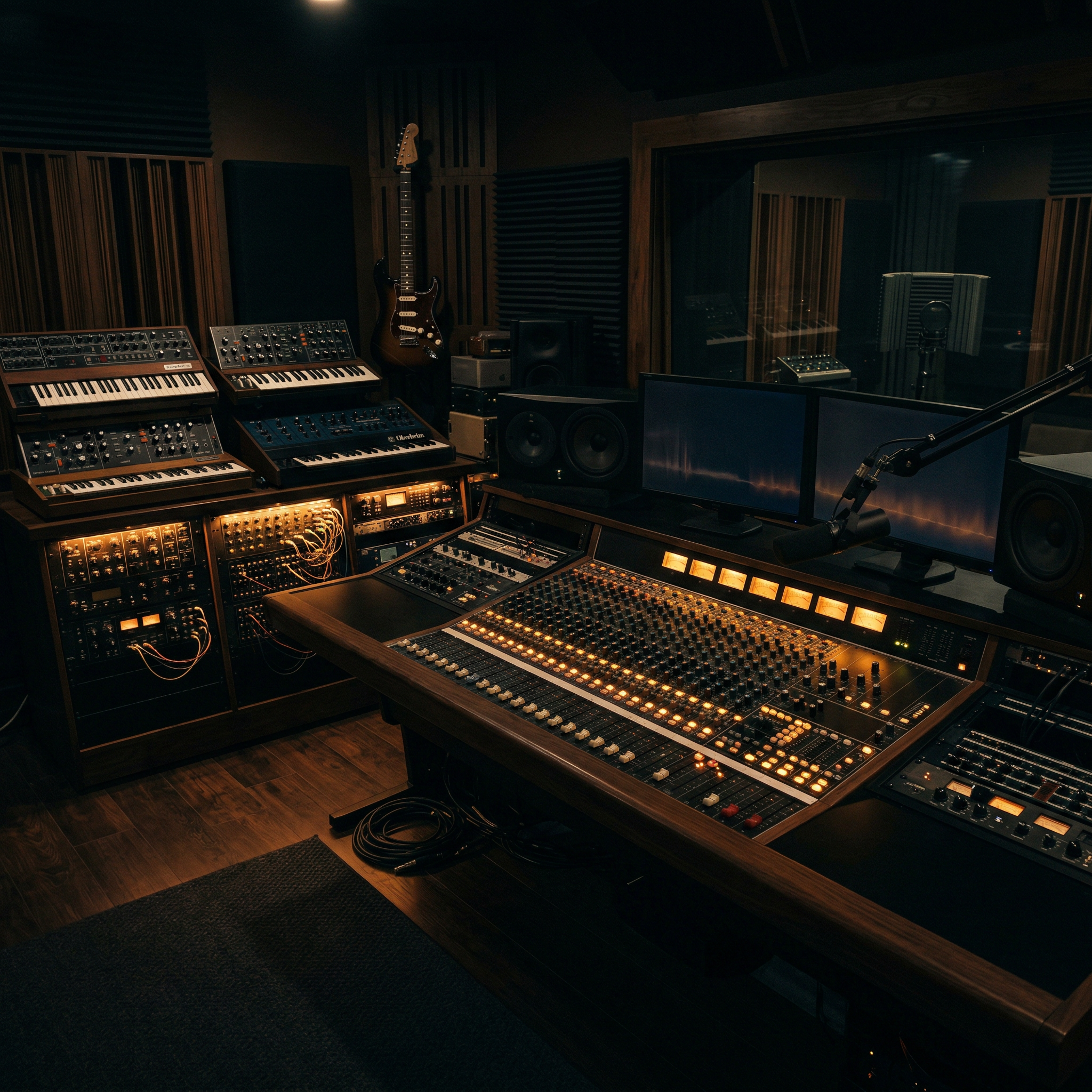 AOG Music &mdash; recording studio with warm amber lighting
